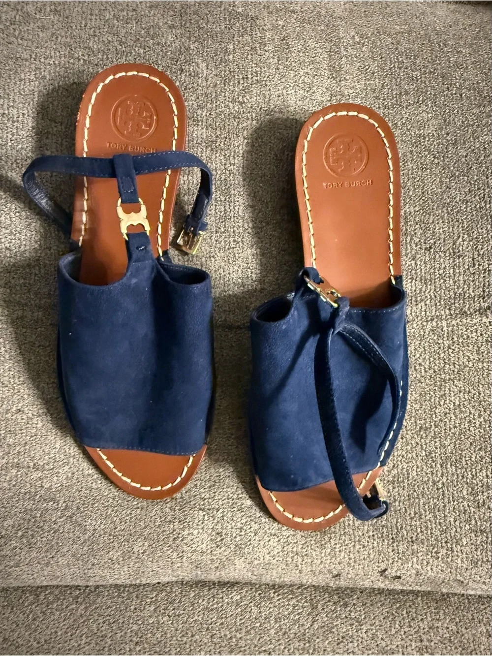 Tory Burch Navy Suede Slide Sandals 7 1/2